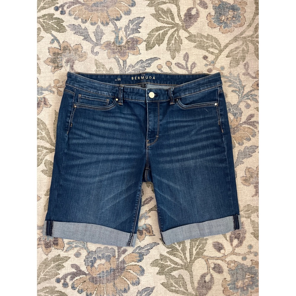 White House Black Market Bermuda Shorts Womens 14 Blue Excellent Cuffed Denim